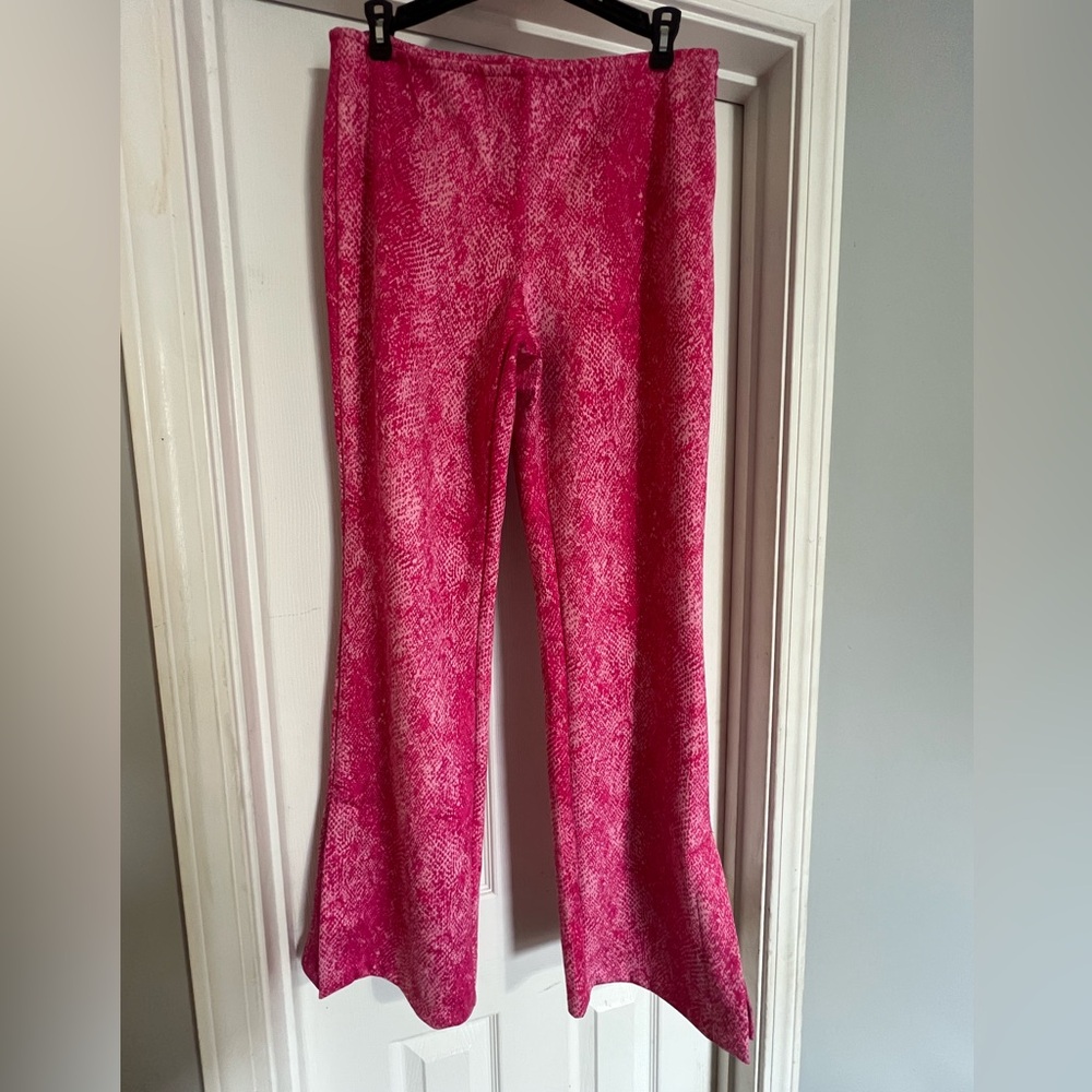 Urban Outfitters Womens Pink Vivca Snakeskin Flared Faux Suede Pants